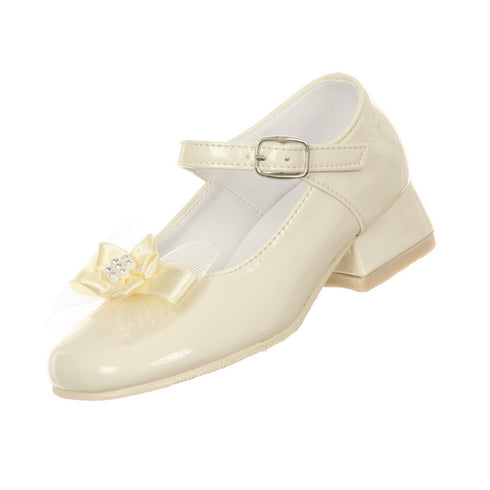 Rain Kids Big Girls Ivory Patent Bow Glittery Stud Dress Shoes 11-5 Kids - SophiasStyle.com